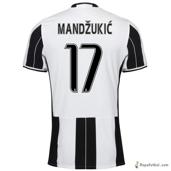 Camiseta Juventus Replica Primera Ropa Mandzukic 2016/17 Negro Blanco